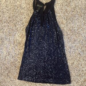 INC blue sequin top short tank size Small